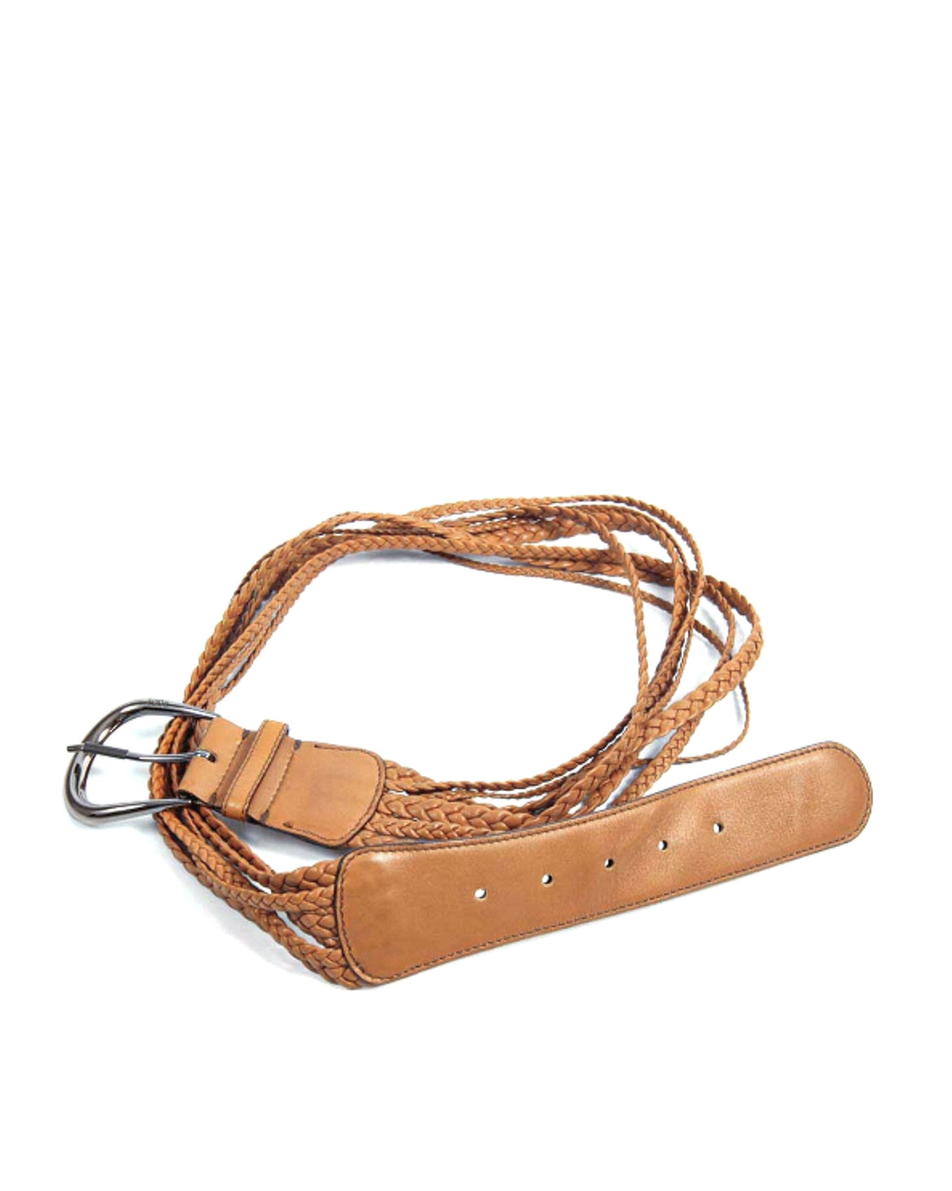 Ceinture Tod's en cuir brun avec boucle en métal argenté et cordon tressé