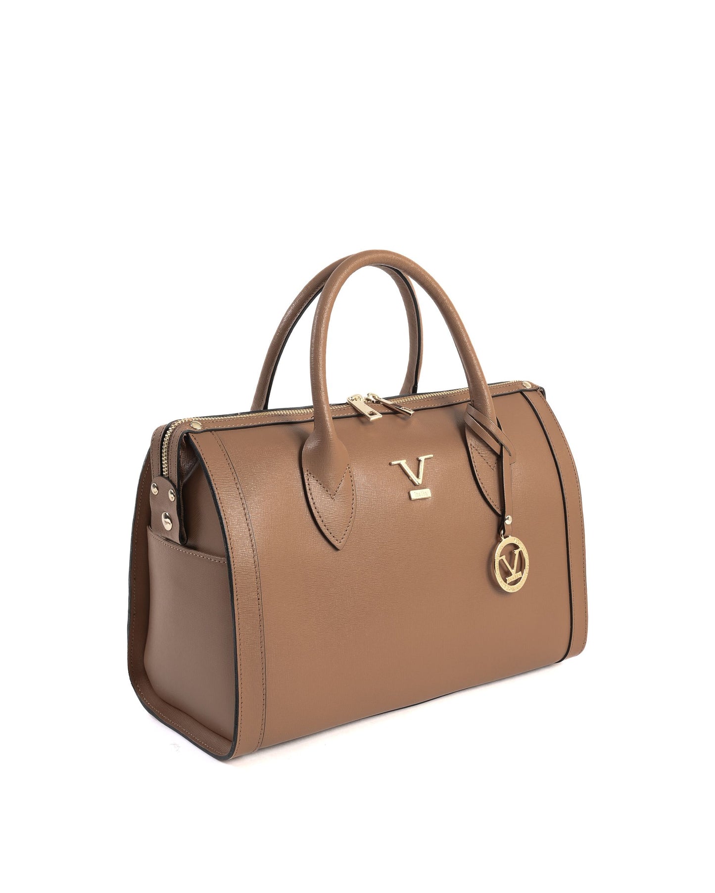 Sac à main V Italia beige clair en cuir saffiano, bandoulière fine et anses