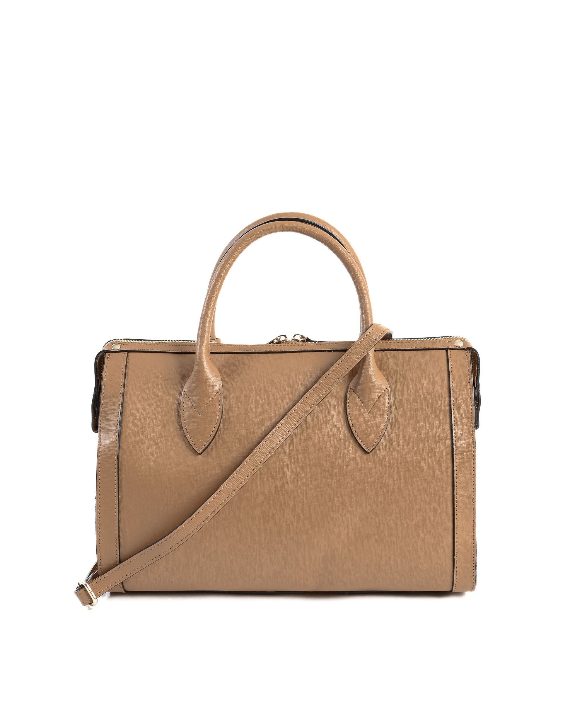 Sac à main V Italia beige clair, bandoulière réglable et anses doubles en cuir