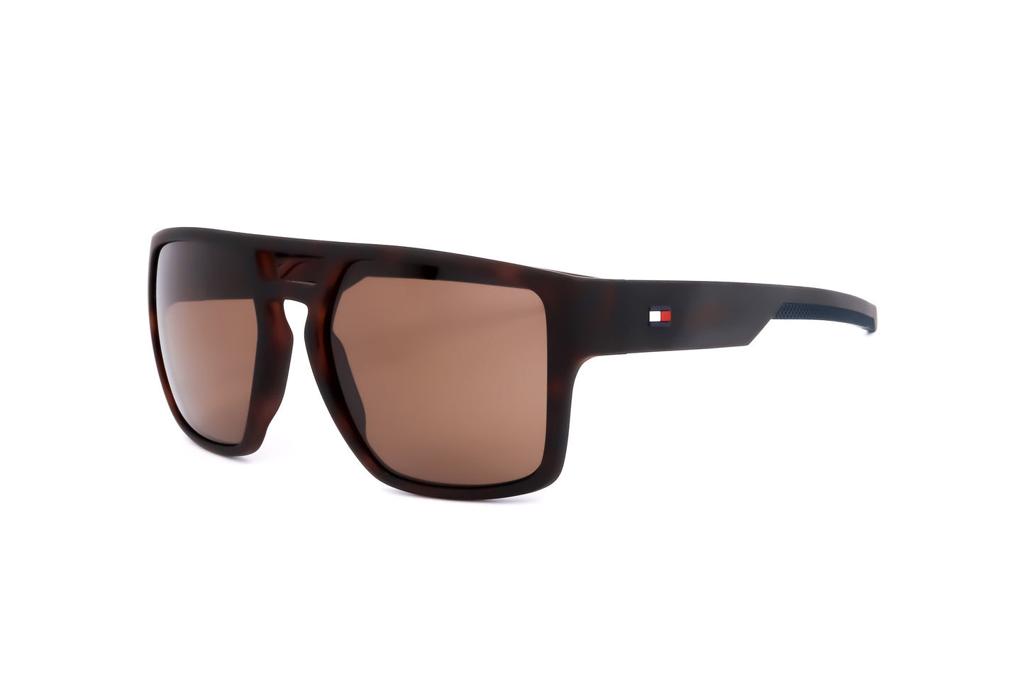 Lunettes de soleil Tommy Hilfiger, monture havane mate, verres bruns, profil