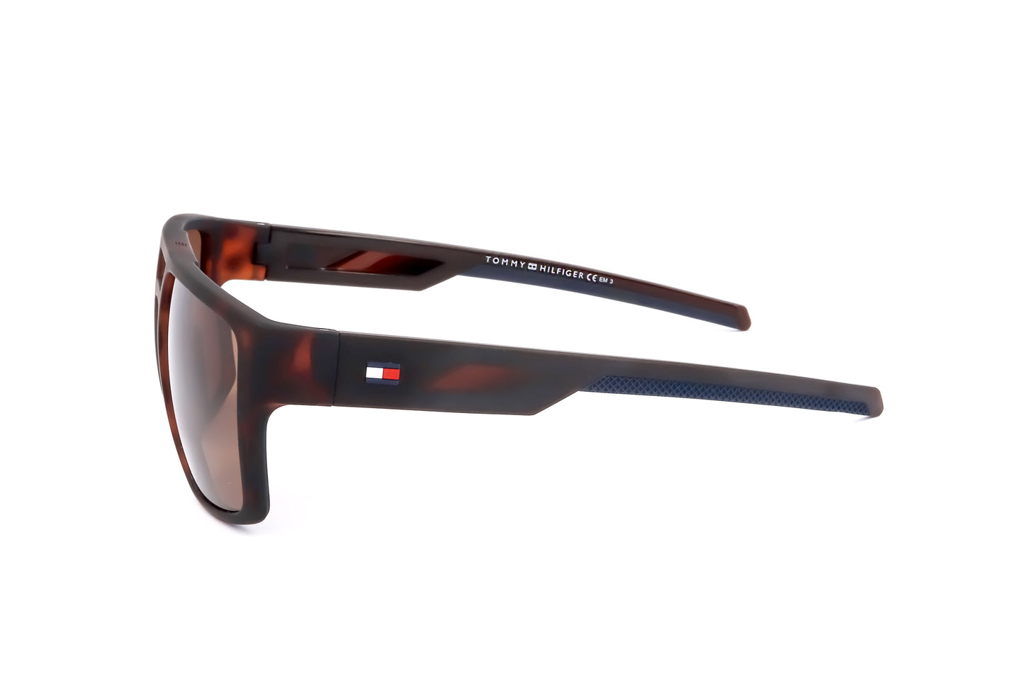 Lunettes de soleil homme Tommy Hilfiger, branches havane mate avec logo, verres bruns