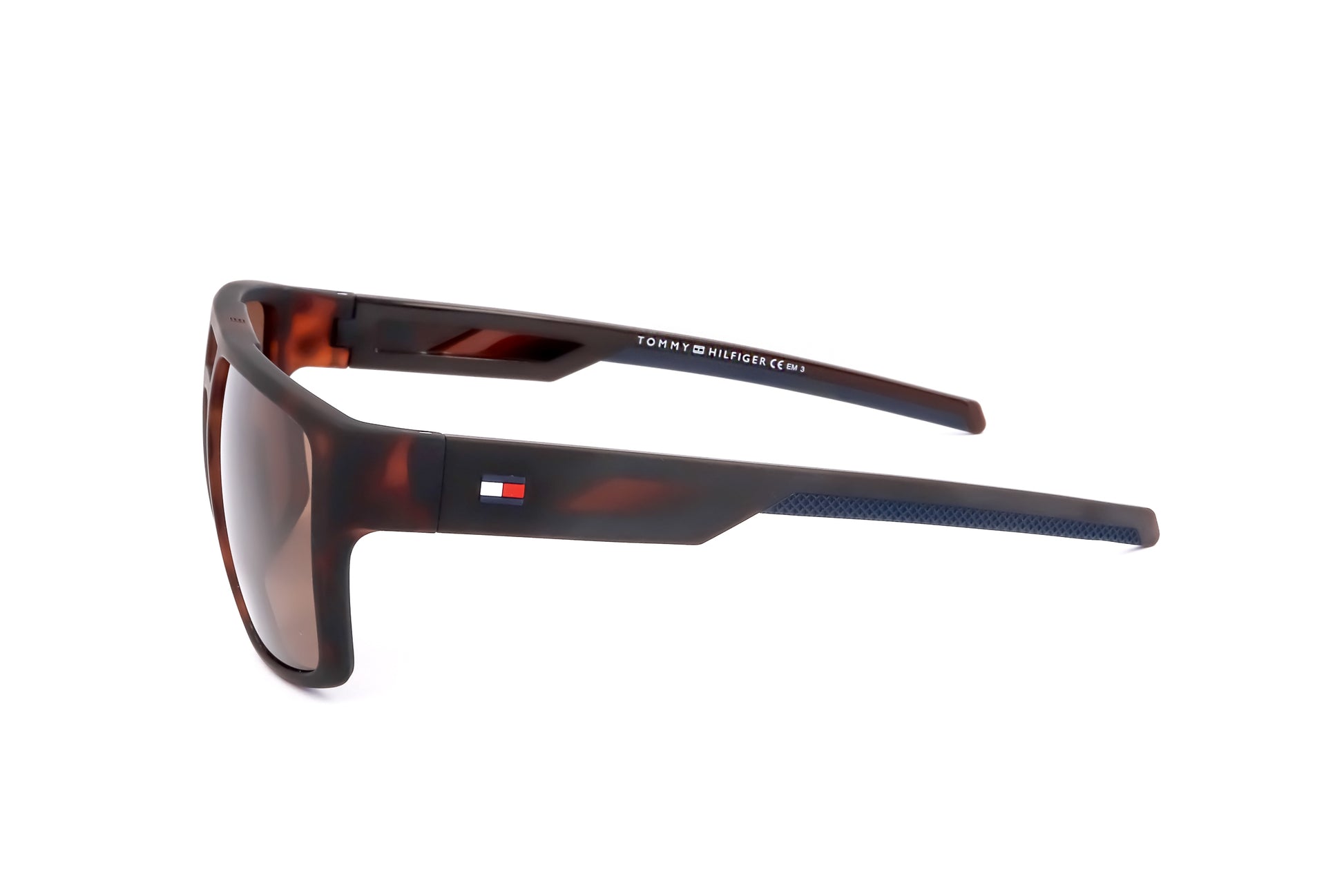 Lunettes de soleil homme Tommy Hilfiger, branches havane mate avec logo, verres bruns