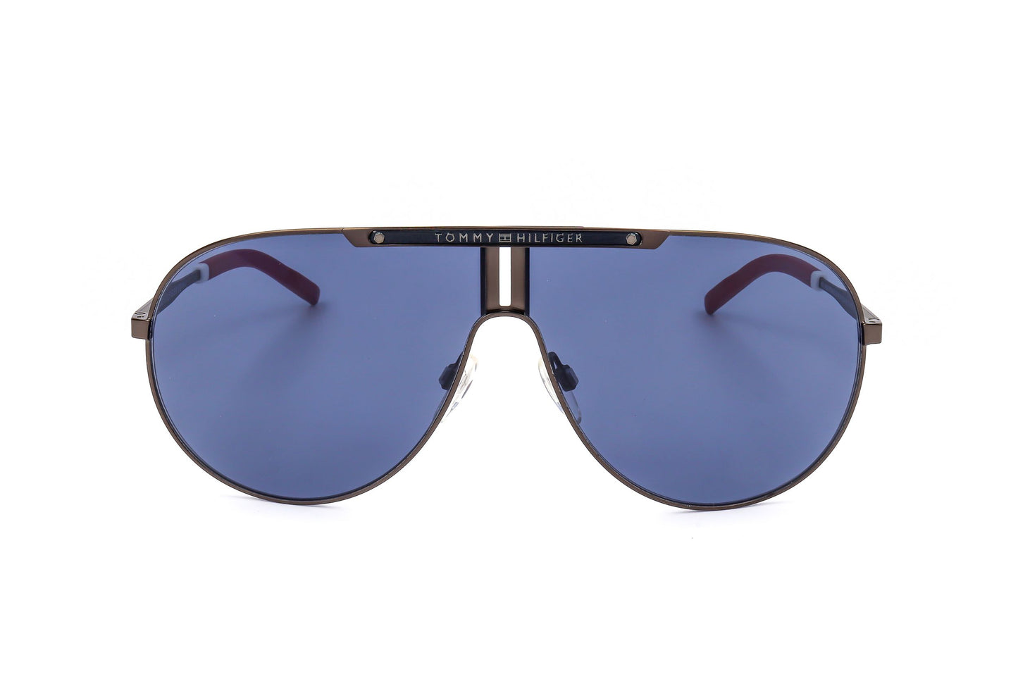 Lunettes de soleil Tommy Hilfiger, monture métal sombre mate, verres bleus
