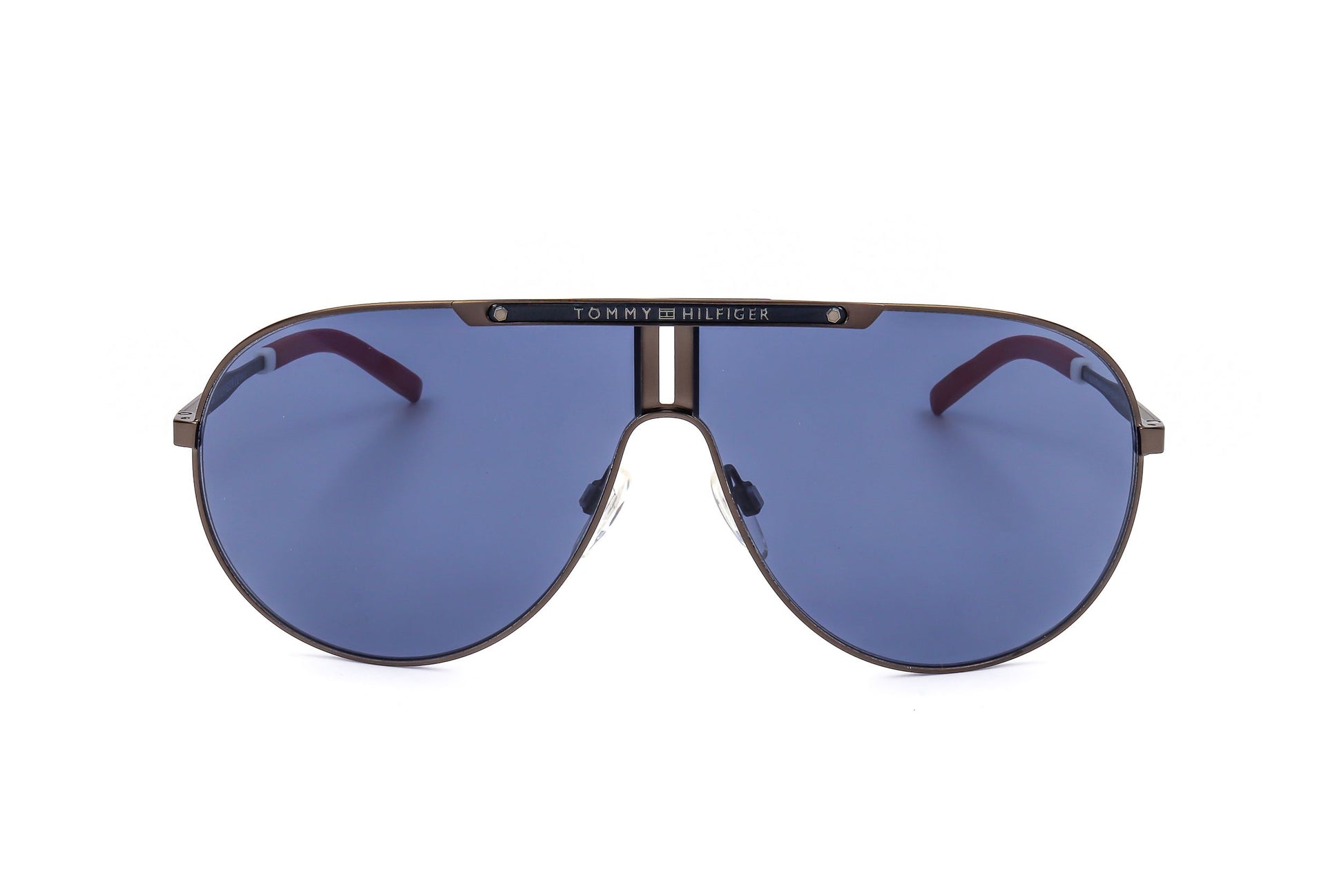 Lunettes de soleil Tommy Hilfiger, monture métal sombre mate, verres bleus