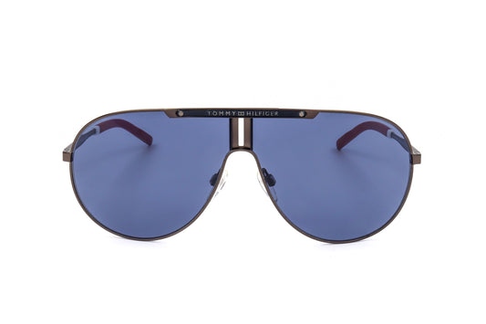 Lunettes de soleil Tommy Hilfiger, monture métal sombre mate, verres bleus