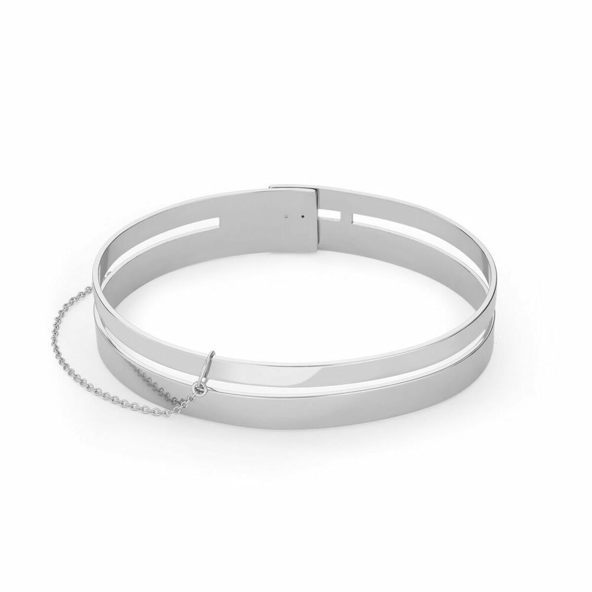 Bracelet jonc en métal argenté avec fermoir et breloque suspendue