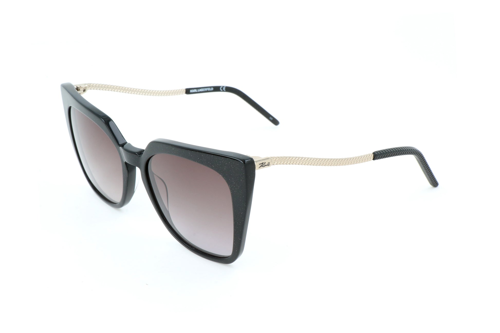 Lunettes de soleil œil-de-chat Karl Lagerfeld, monture noire, branches beige