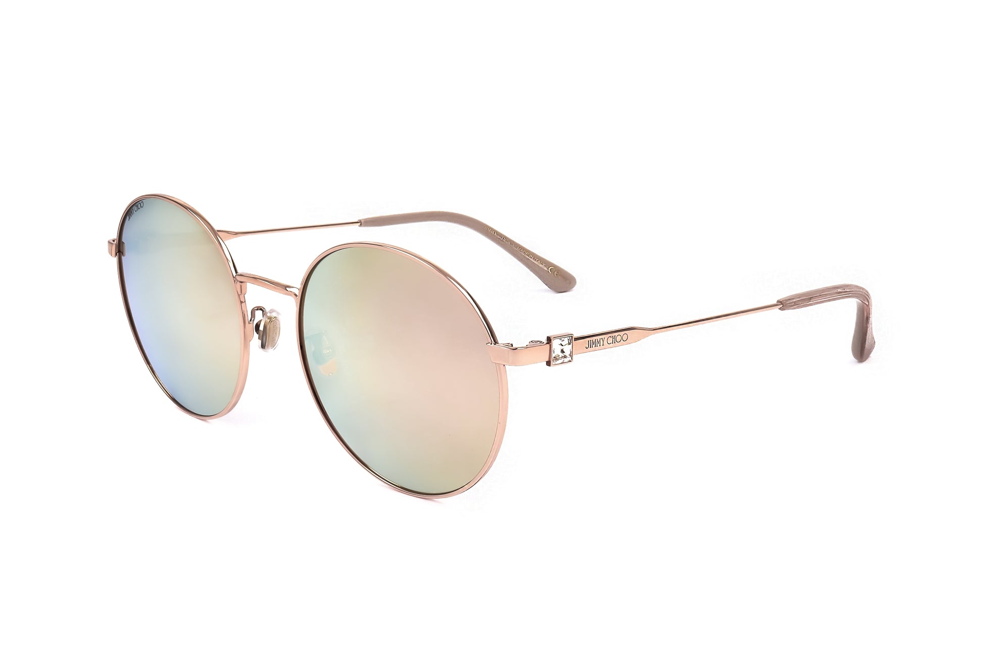Lunettes de soleil Jimmy Choo avec monture rosé et verres dégradés bleu-vert, rondes