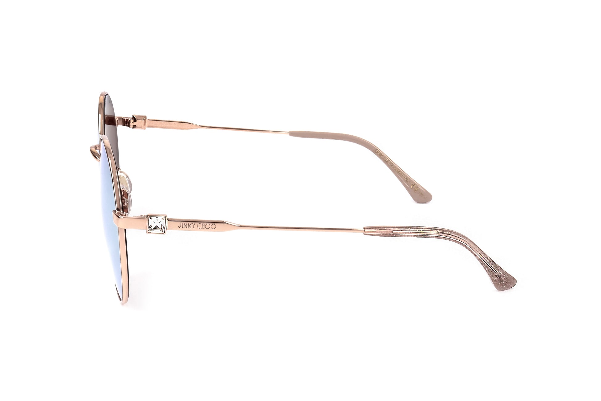 Lunettes de soleil Jimmy Choo à monture rosé, verres bleu dégradé et branches fines