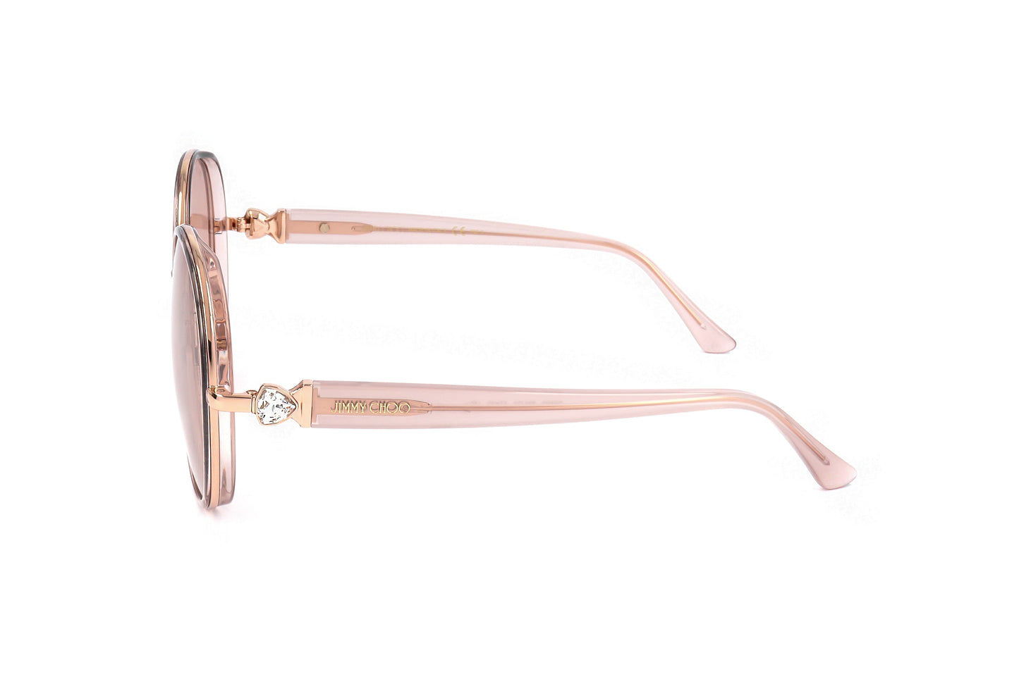 Lunettes de soleil Jimmy Choo, monture or nude, vue latérale, verres roses