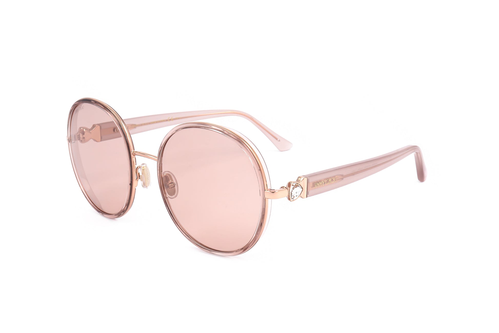 Lunettes de soleil rondes Jimmy Choo, branches fines roses, verres teintés