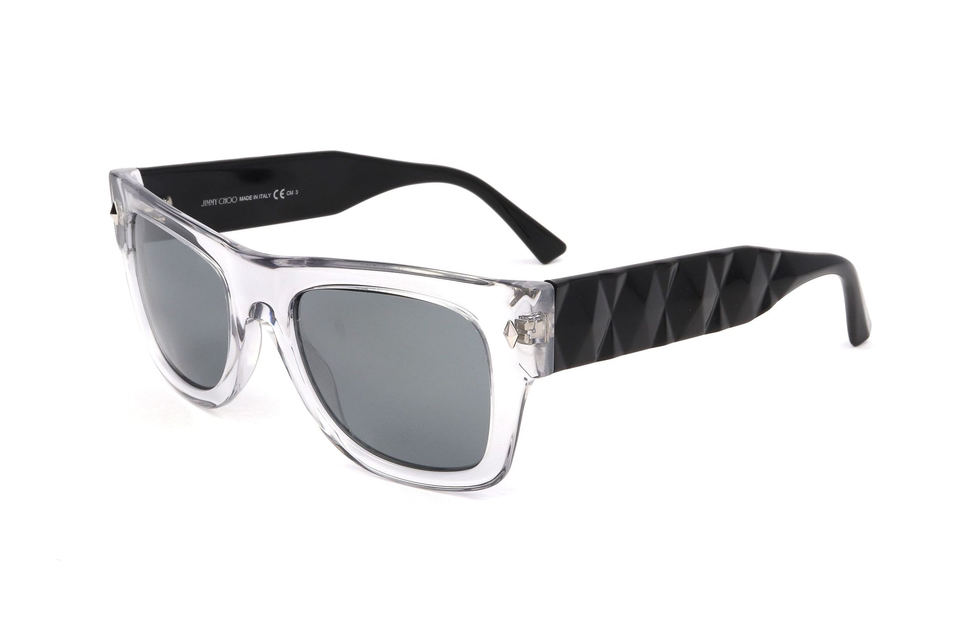 Lunettes de soleil unisexes, monture grise transparente et branches noires géométriques