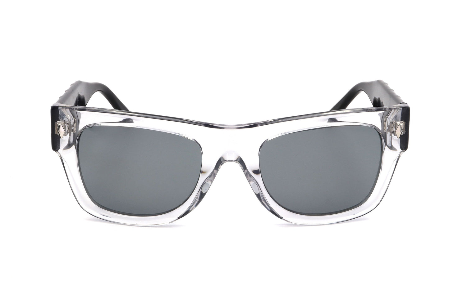 Lunettes de soleil unisexes à monture grise, verres gris foncé, vue de face