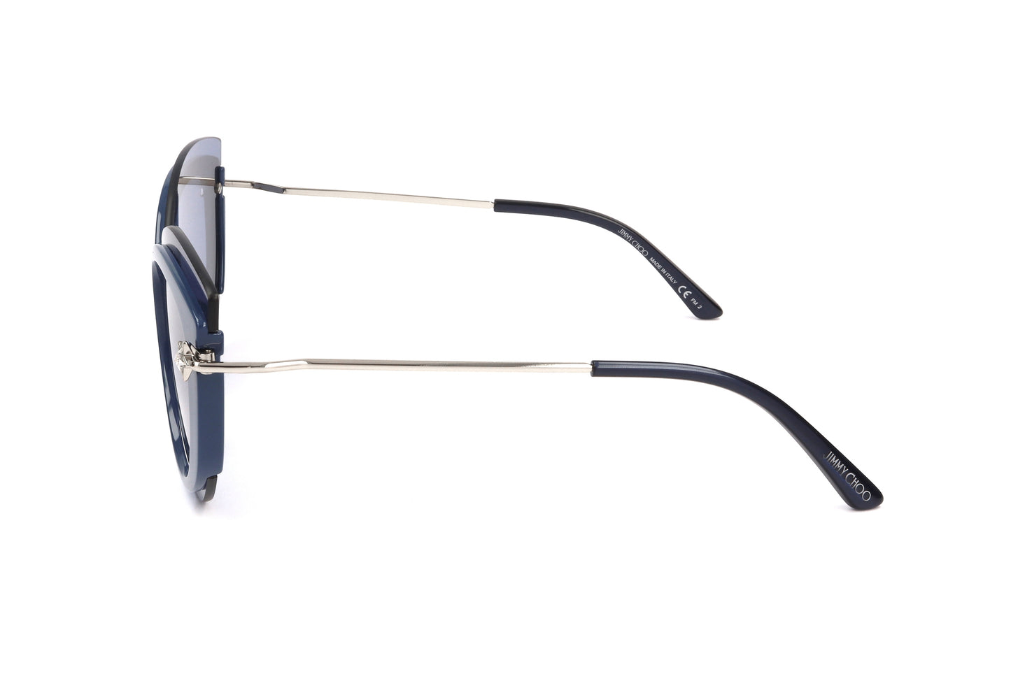 Lunettes de soleil Jimmy Choo CLEA G S, vue de profil, monture bleue, branches