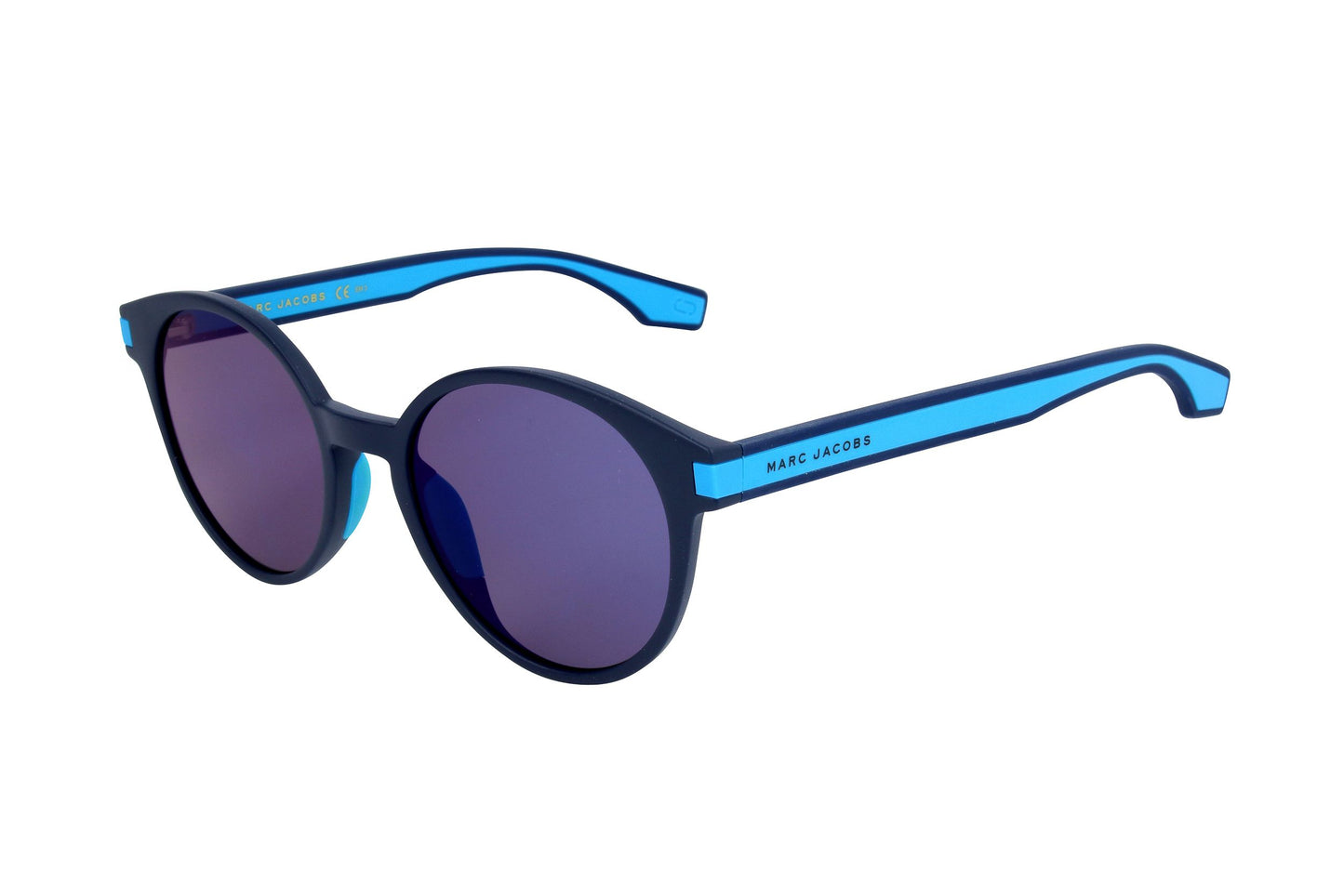 Lunettes de soleil Marc Jacobs unisex, monture bleue, verres violets, vue de côté