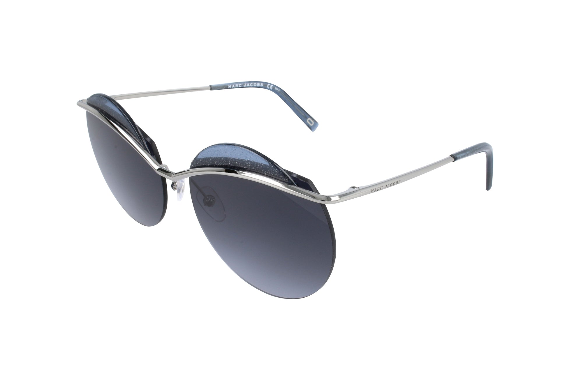 Lunettes Marc Jacobs MARC 102 S, monture métal ruthenium, verres foncés et branches bleues