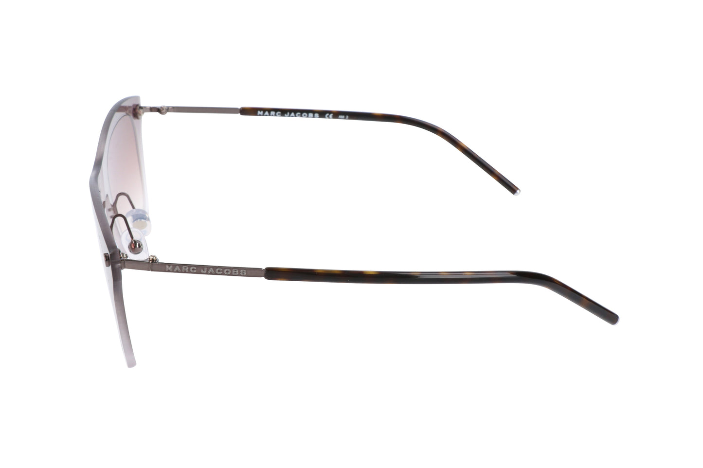 Lunettes Marc Jacobs, branches et monture havane brun, verres dégradés rosés.