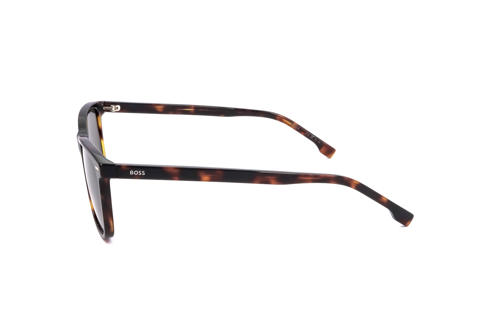 Lunettes de soleil Hugo BOSS monture écaille havane, verres fumés, profil