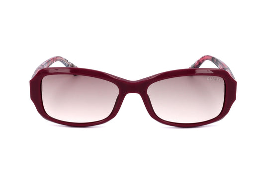Lunettes de soleil Guess femme, monture rose, verres teintés, forme carrée.