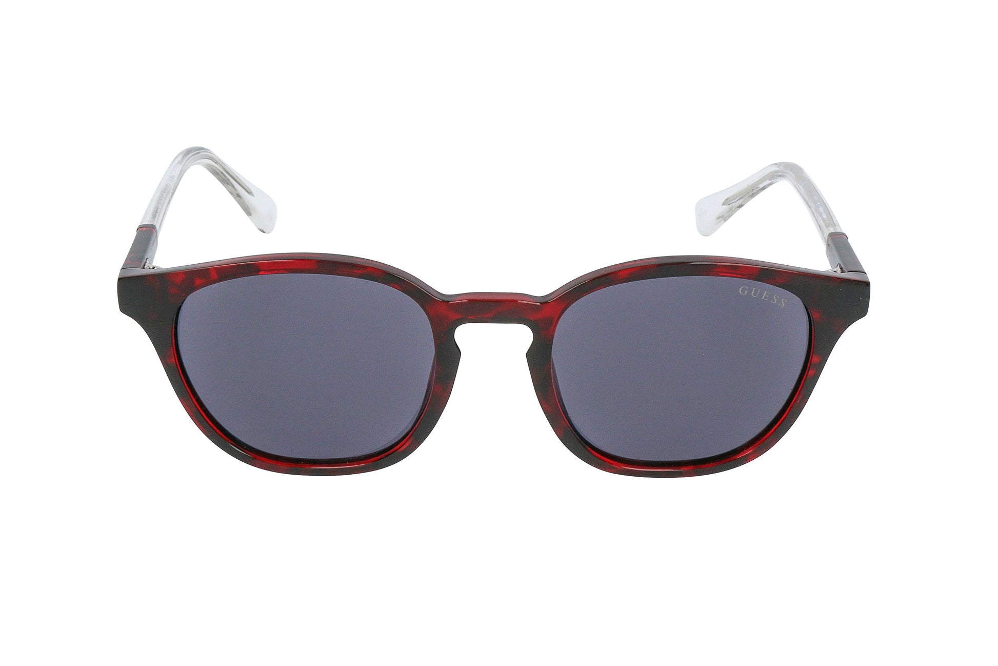 Lunettes de soleil homme Guess, monture bordeaux, verres foncés ovales