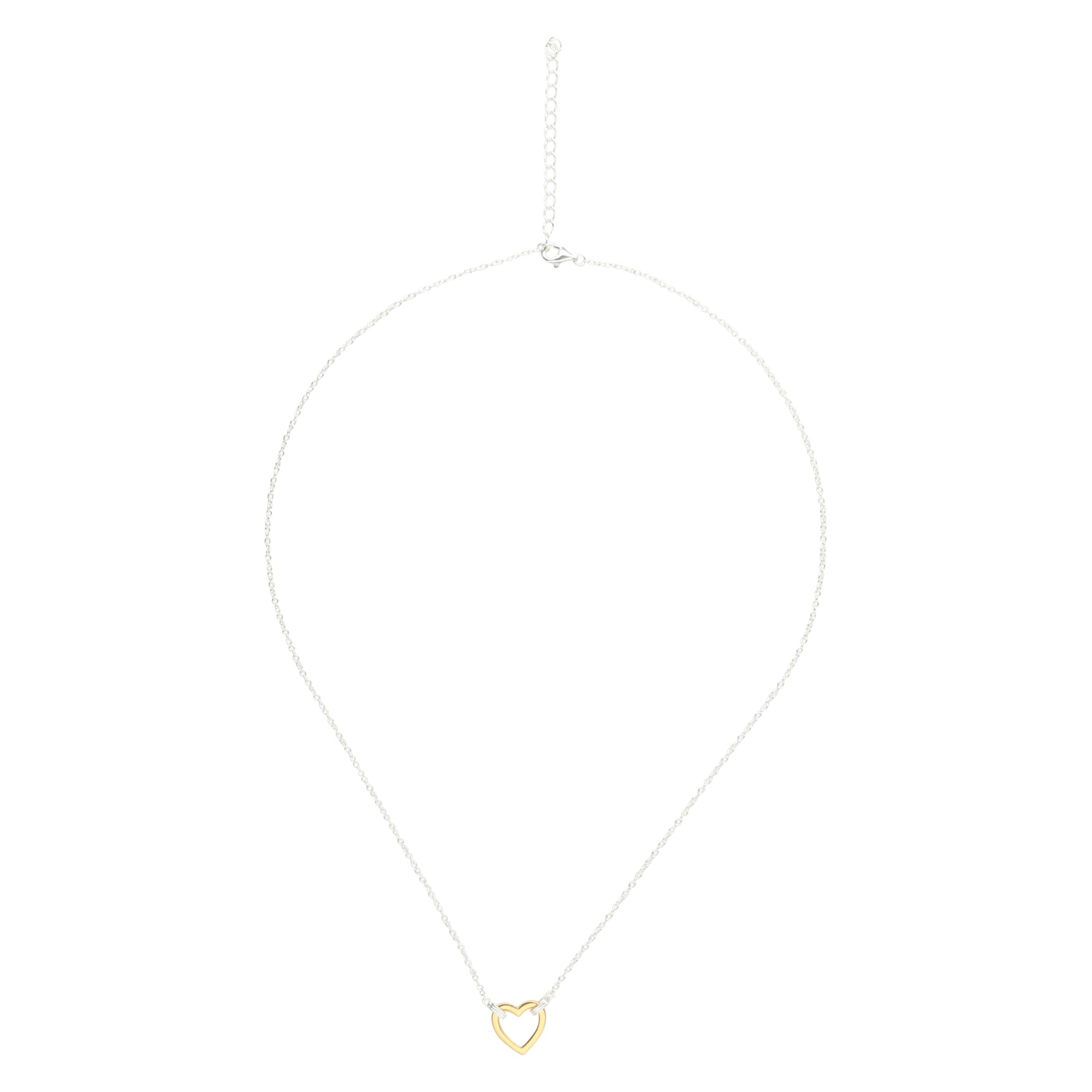 Chaîne argentée avec petit pendentif cœur doré 18K plaqué or