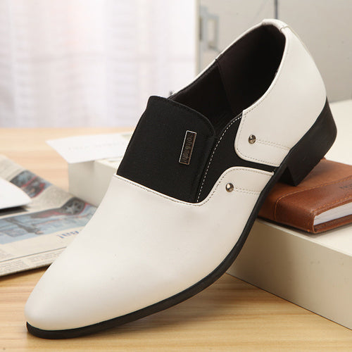 Chaussures homme à bout pointu bicolores blanc et noir, empiècement élastique
