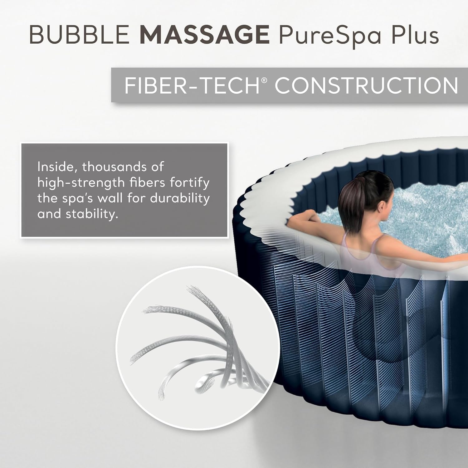 Spa gonflable bleu cobalt avec paroi renforcée et deux appuis-tête