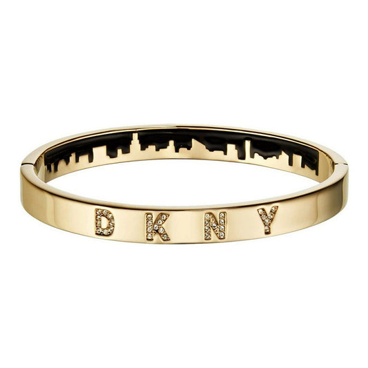 Bracelet DKNY en acier doré, ouvert, lettres B K N Y en strass.
