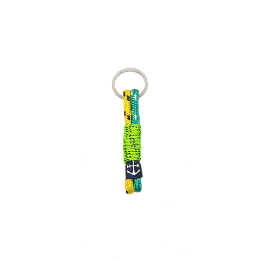 Porte-clés Flanagan en corde nautique jaune et verte avec anneau en acier inox