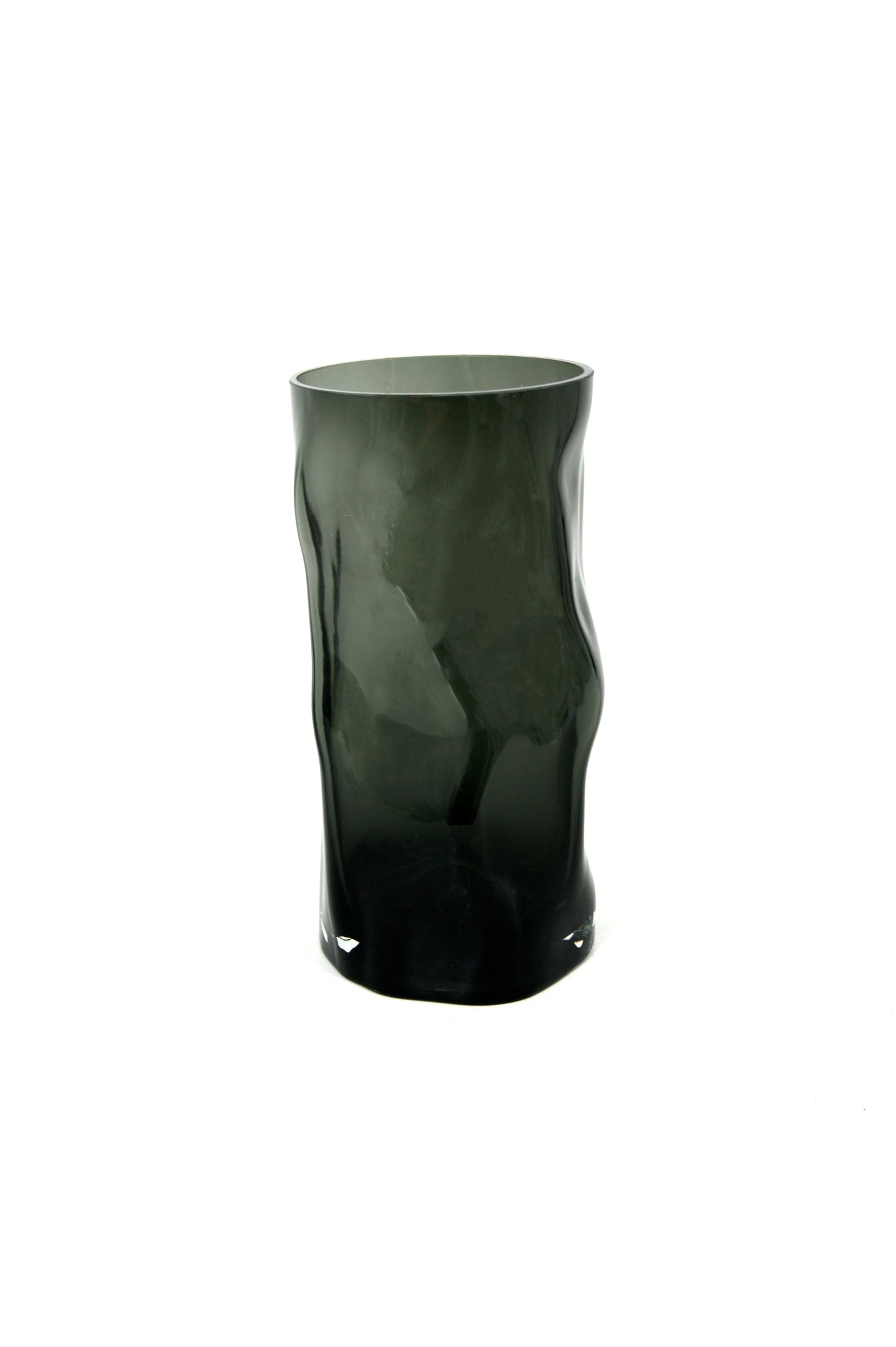 Vase cylindrique en verre anthracite, surface opaque, haut ouvert