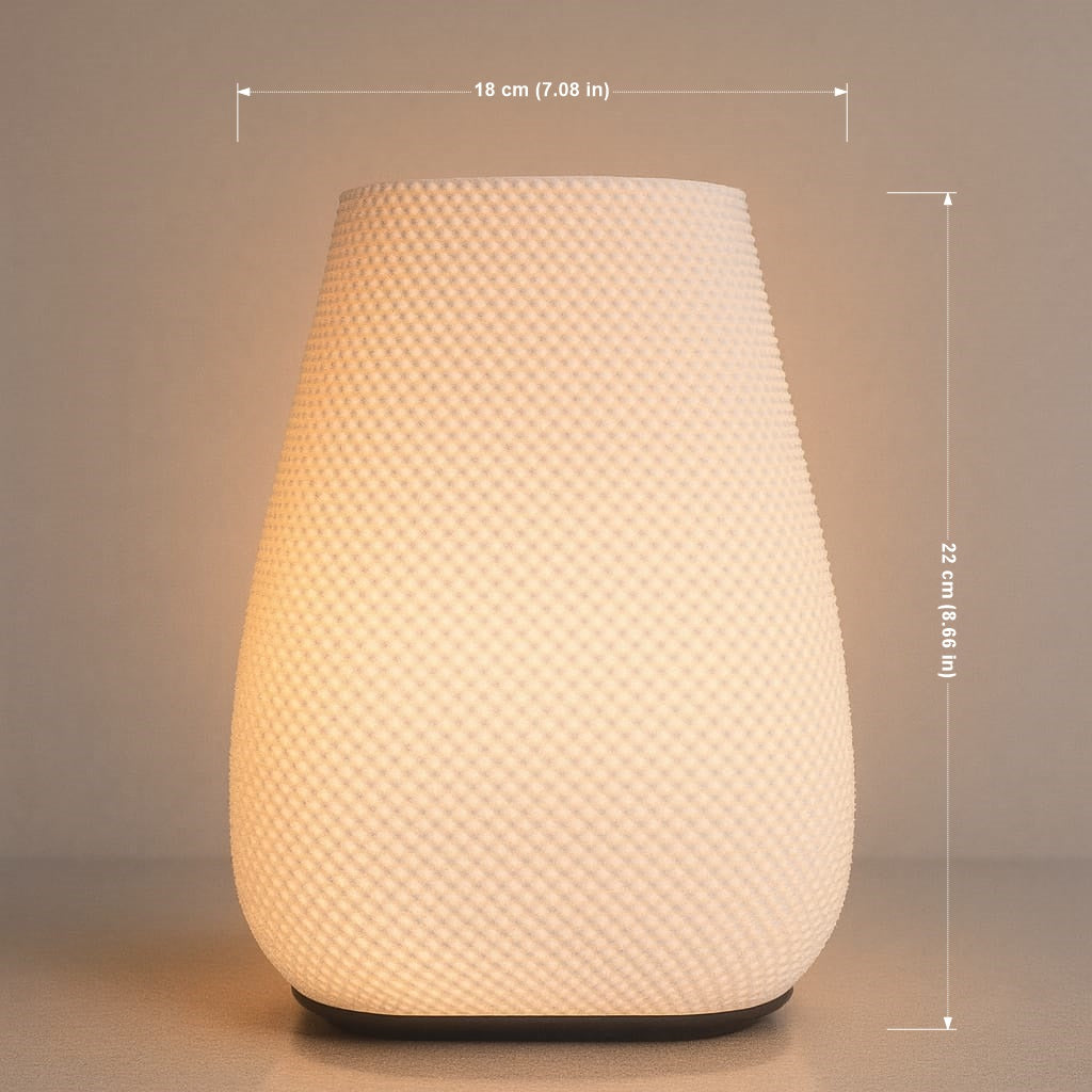 Lampe portable à abat-jour texturé, dimensions Ø18 x 22 cm, lumière douce