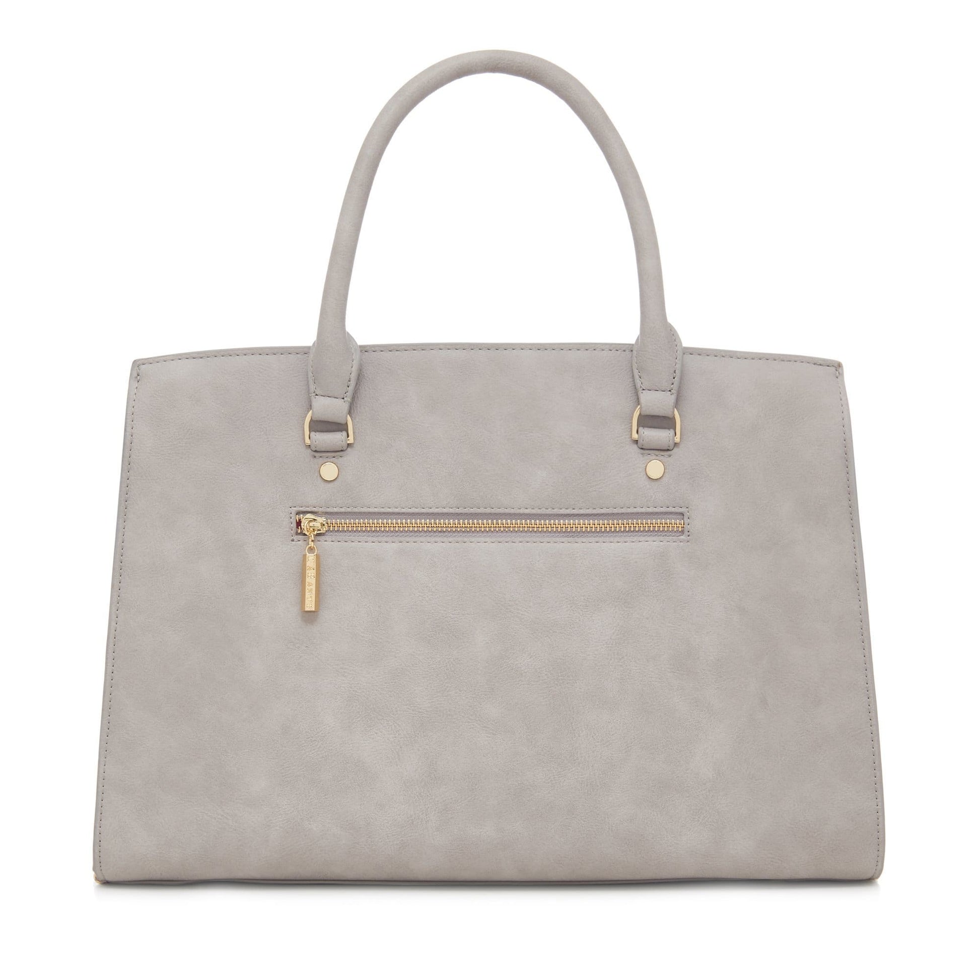 Sac ordinateur gris clair avec fermeture zippée sur le devant et anses hautes