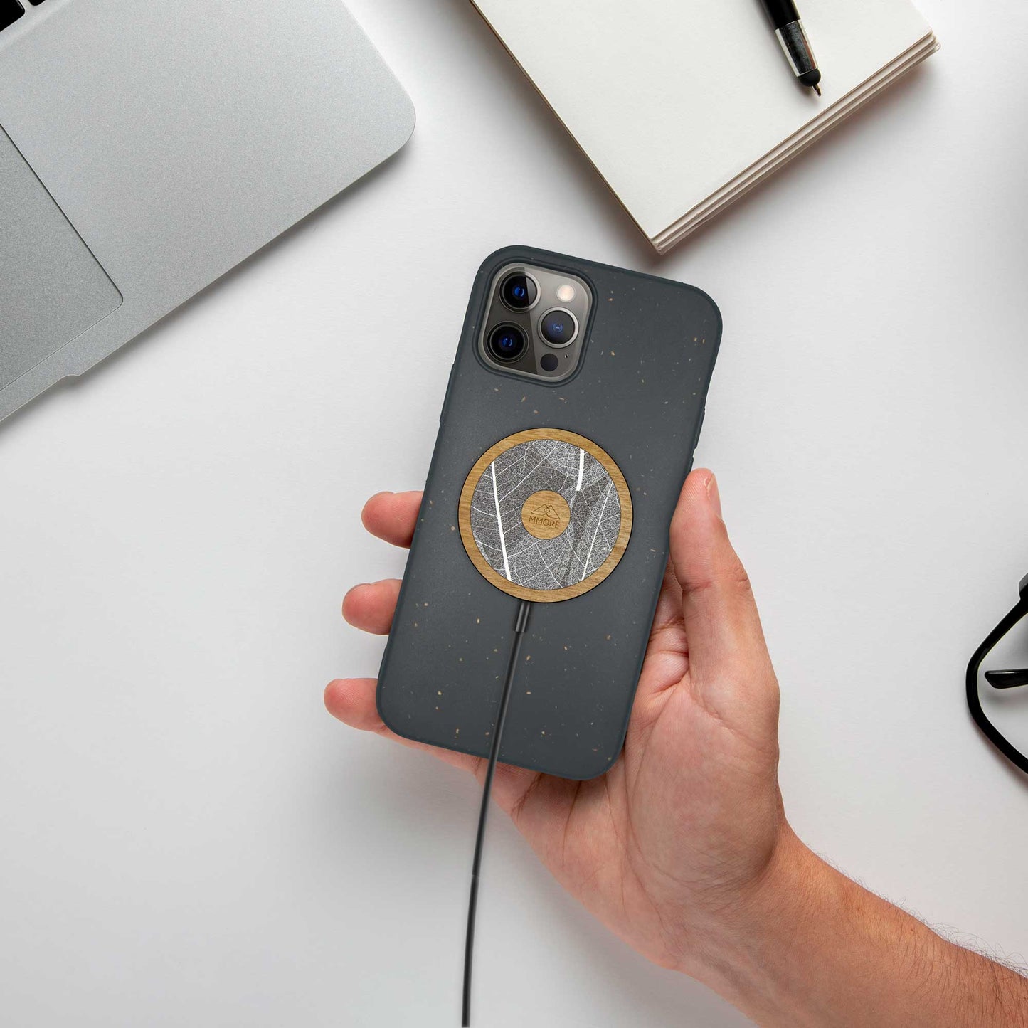 Hemys | Chargeur Sans Fil MagSafe iPhone 8 et versions supérieures | Bois & Matières Organiques