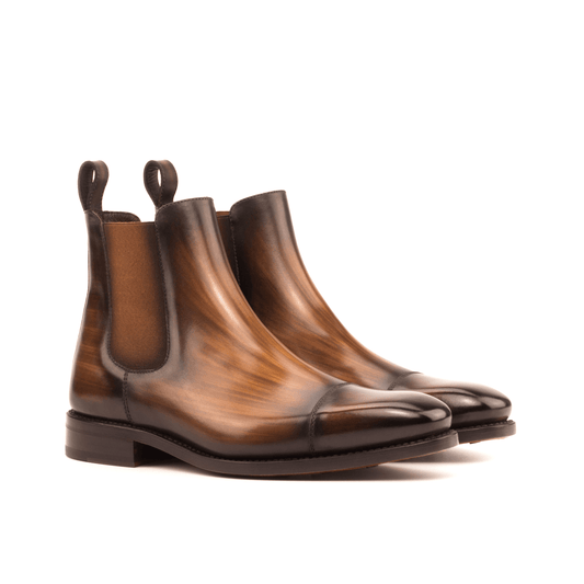 Bottes Chelsea homme en cuir patiné brun, empiècements élastiques et bouts arrondis
