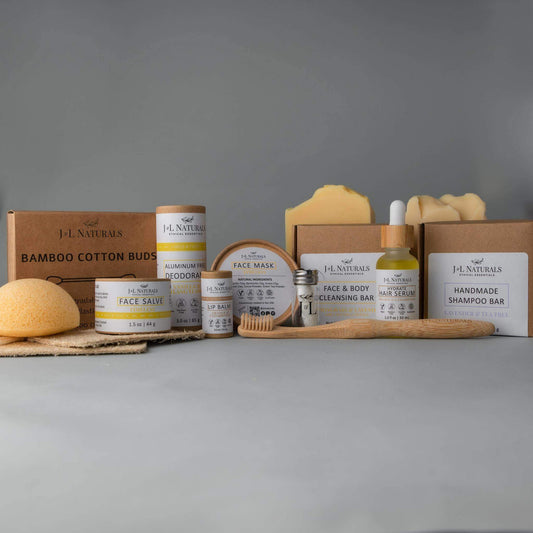 Coffret de soins J.L. NATURALS avec masques, barres nettoyantes et shampooing solide