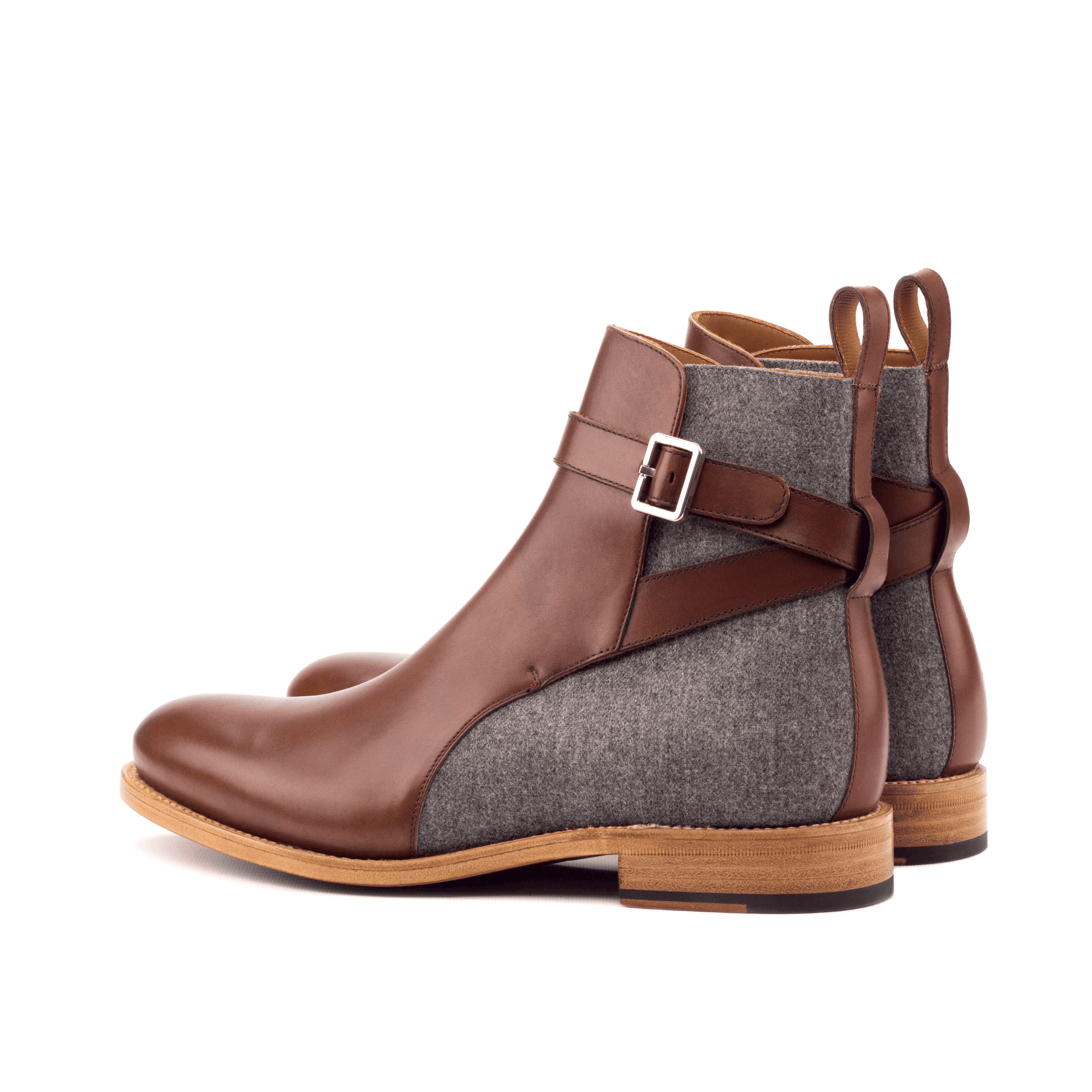 Bottes Jodhpur Hemys en cuir marron et empiècement gris, bride à boucle, semelle bois
