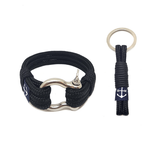 Bracelet en corde marine et porte-clés assorti, boucle argentée, bleu foncé.