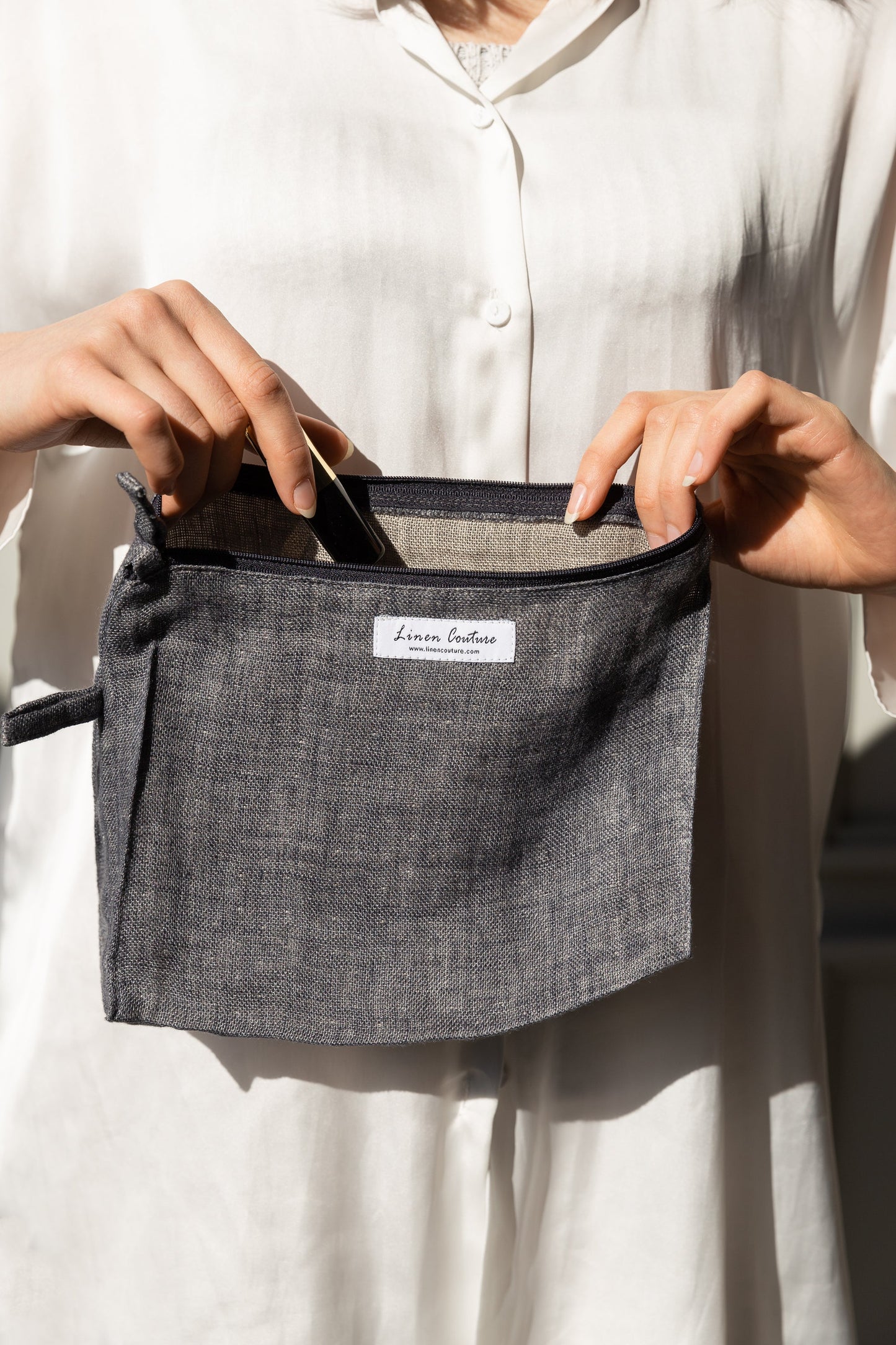 Double cloth linen large makeup bag with zipper | 43001508