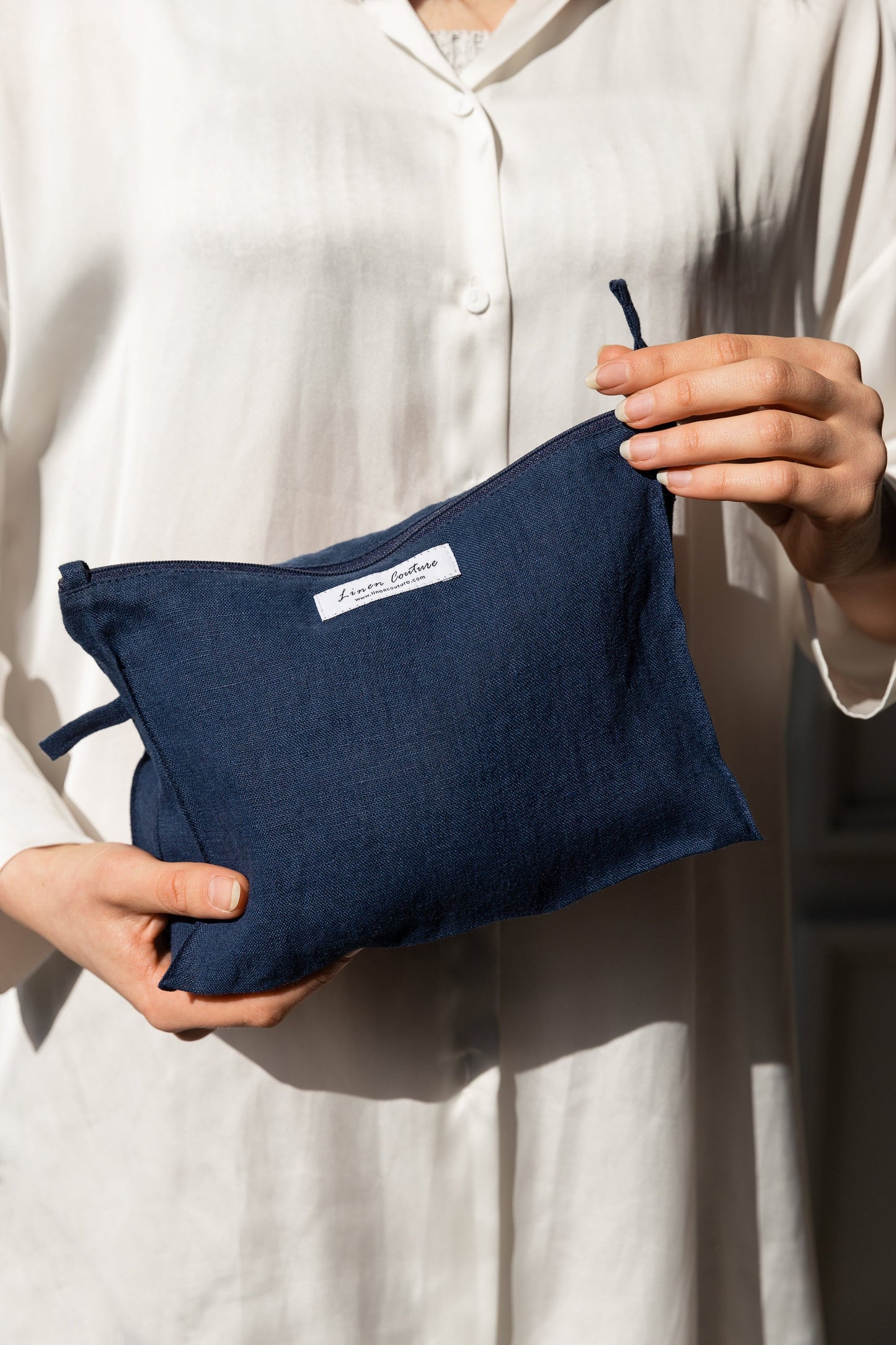 Double cloth linen large makeup bag with zipper | 43001508