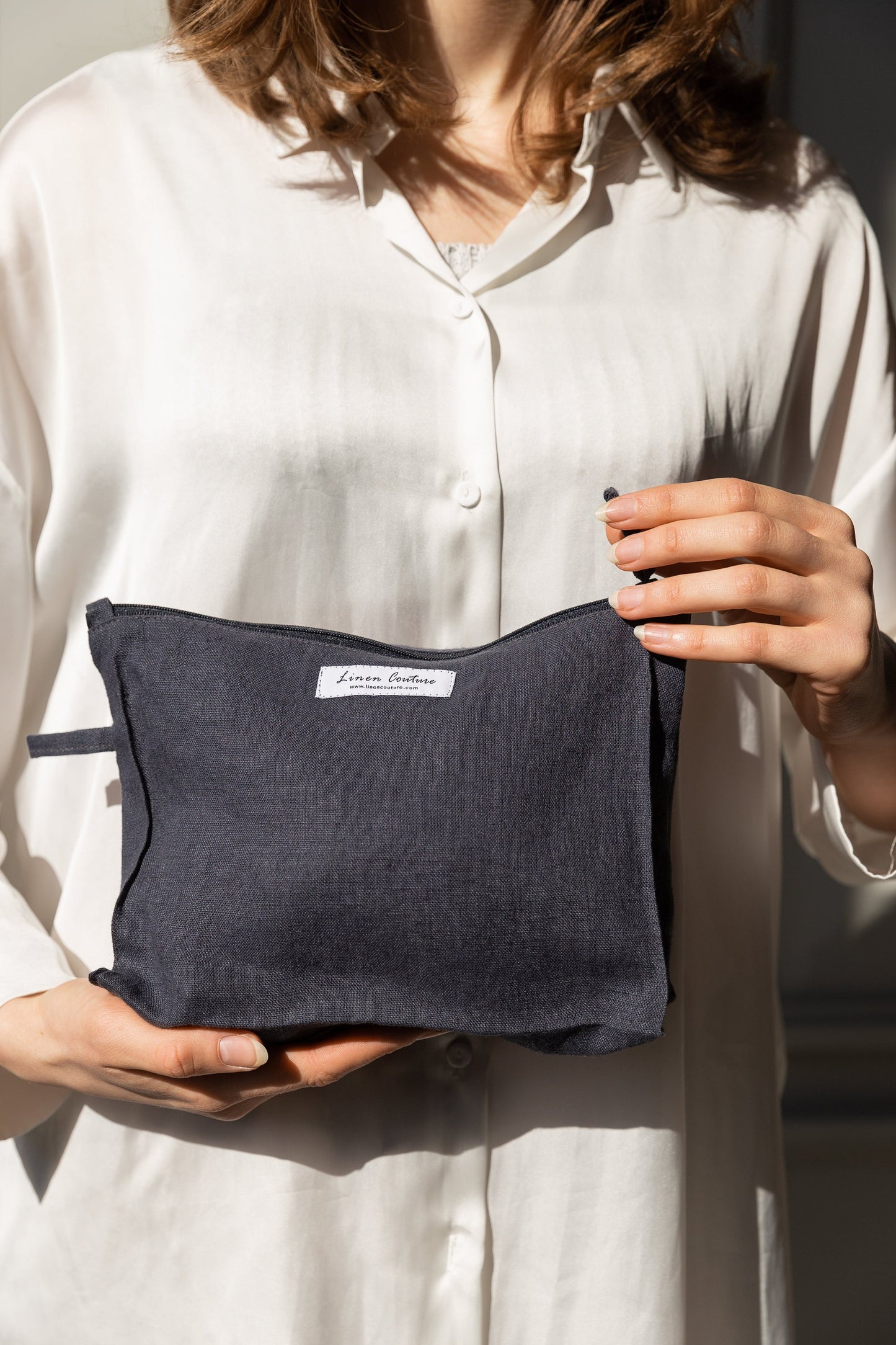 Double cloth linen large makeup bag with zipper | 43001508