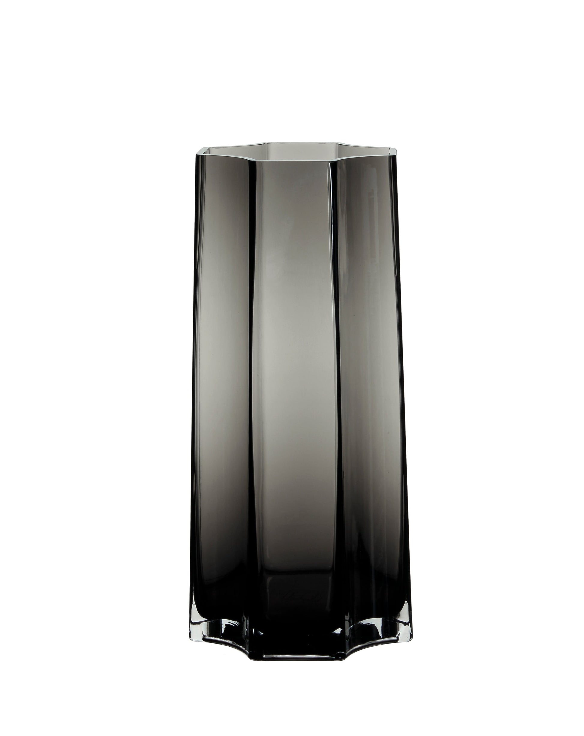 Vase en verre gris foncé, forme haute droite à côtés facettés