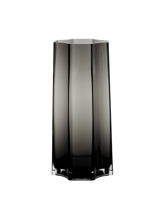Vase en verre gris foncé, forme haute droite à côtés facettés