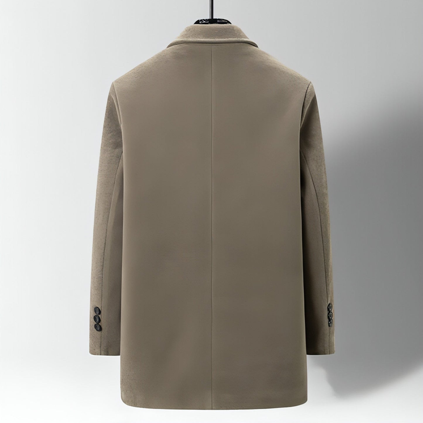 Manteau beige laine & velours de vison, vue dos, coupe droite