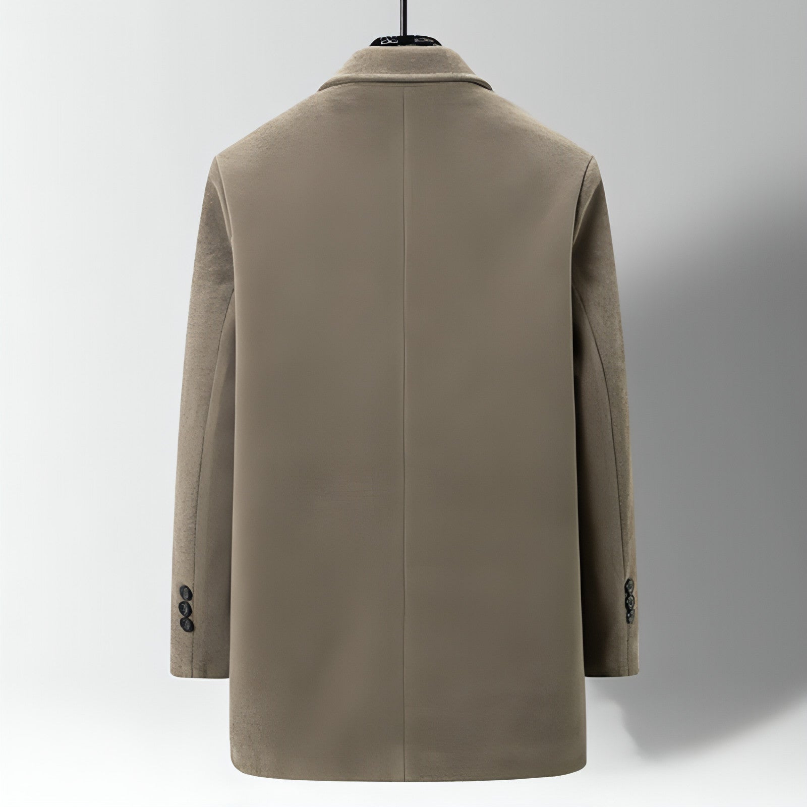 Manteau beige laine & velours de vison, vue dos, coupe droite
