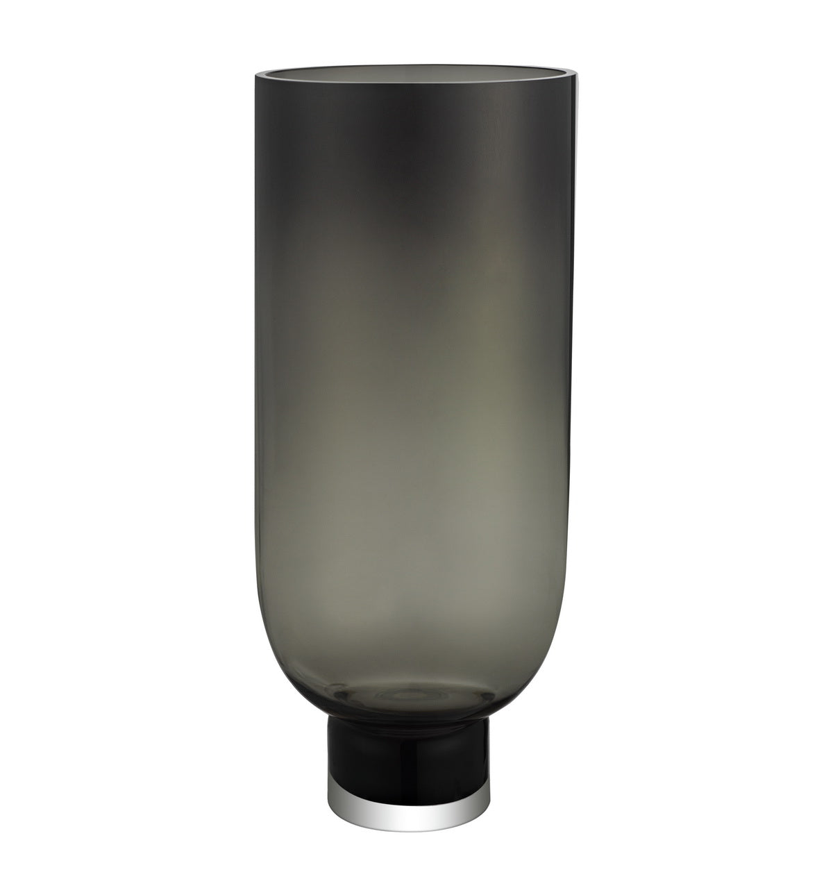 Vase cylindre en verre anthracite fumé, silhouette haute.