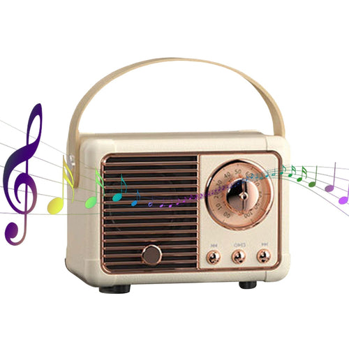 Radio rétro Bluetooth crème avec grille et cadran circulaire sur la face avant