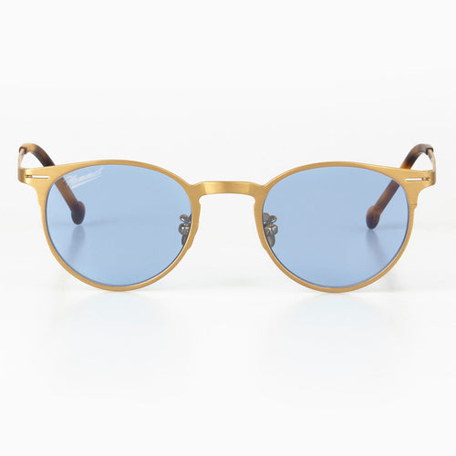 Lunettes de soleil unisexes, monture dorée et verres bleus effet miroir
