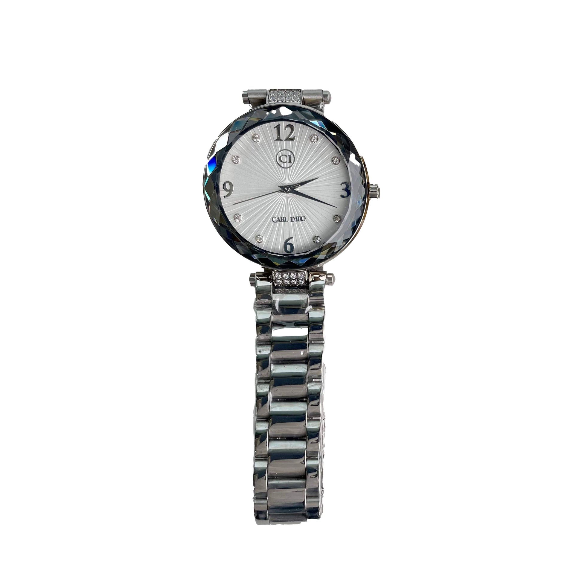 Montre homme cadran argenté et bracelet acier, vue de face