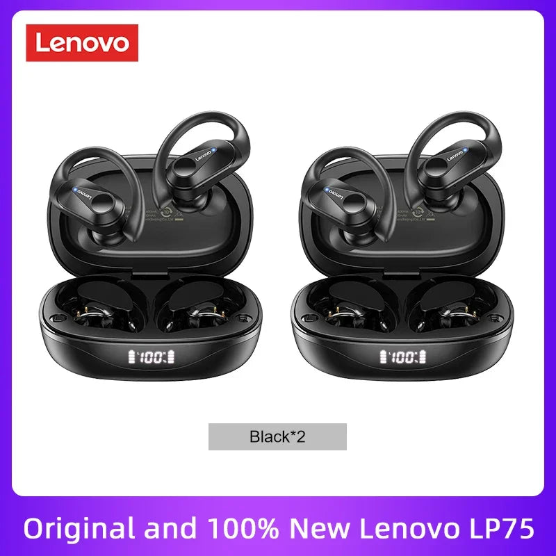 Écouteurs TWS Lenovo LP75 noirs avec étui de recharge