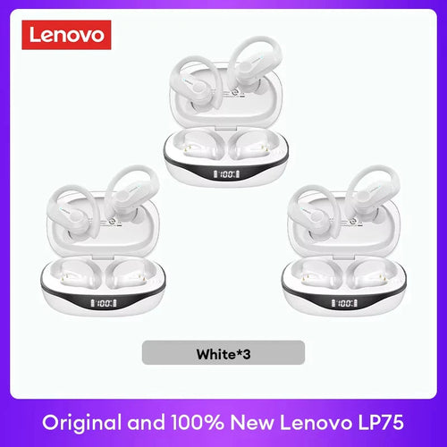 Écouteurs TWS Lenovo blancs (pack de trois) avec boîtiers de charge